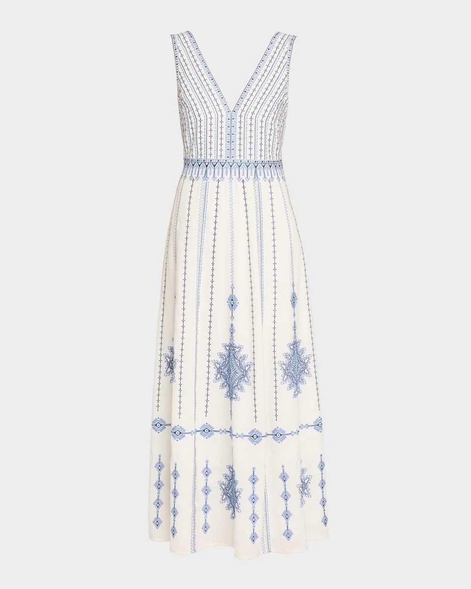 Nellie Astragal Embroidered Sleeveless Maxi Dress